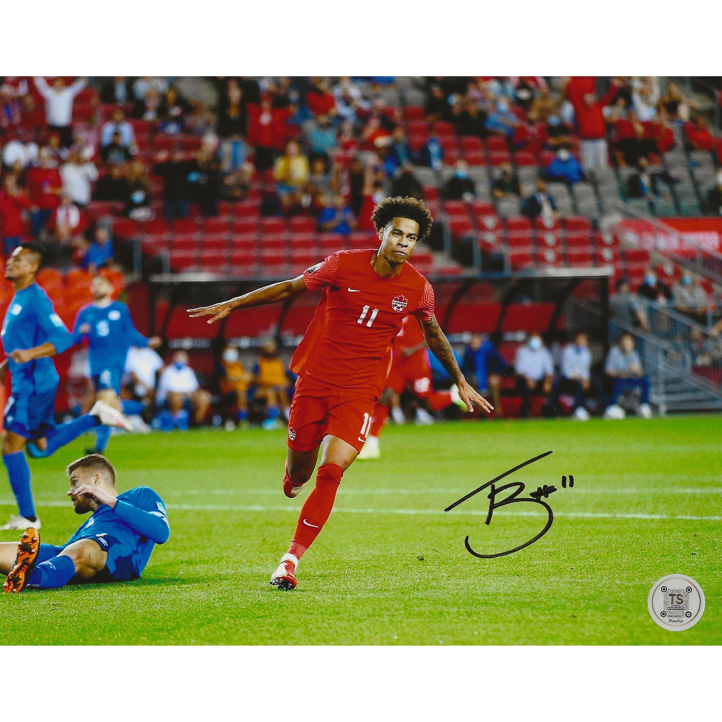 Tajon Buchanan Autographed Canada Men's National Team Airplane Goal Celebration 8x10 Photo