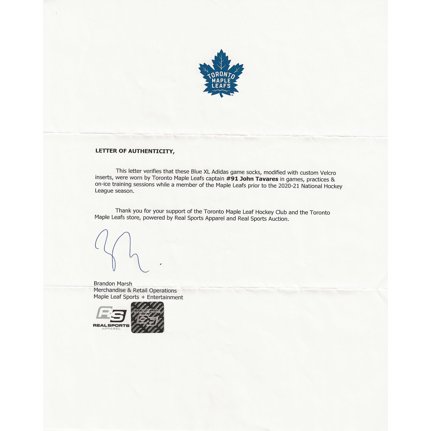 John Tavares Toronto Maple Leafs Game-Used Socks