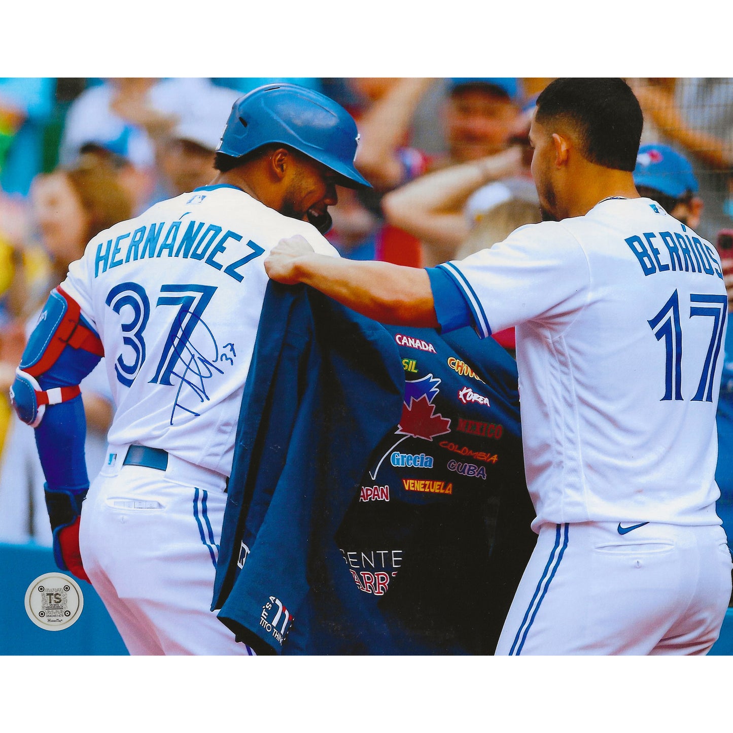 Teoscar Hernandez Autographed Toronto Blue Jays Homerun Jacket 8x10 Photo