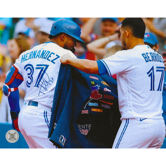 Teoscar Hernandez Autographed Toronto Blue Jays Homerun Jacket 8x10 Photo