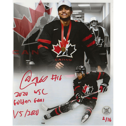 Akil Thomas Autographed Team Canada 2020 World Juniors Golden Goal LE /16 Artwork 8x10 Photo Inscribed "2020 WJC Golden Goal 1/5/2020"