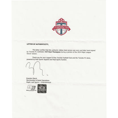 Kosi Thompson Autographed & Game-Used Toronto FC Adidas Black Jersey