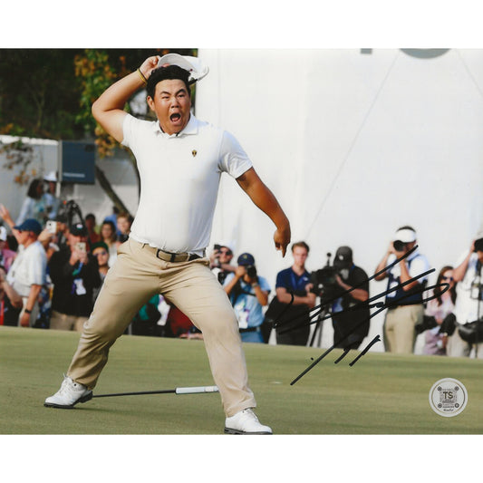 Tom Kim Autographed 2022 Presidents Cup Putt Celebration 8x10 Photo