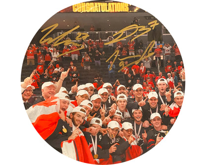 Multi-Signed Team Canada 2022 World Juniors Gold Team Celebration 11x14 Photo