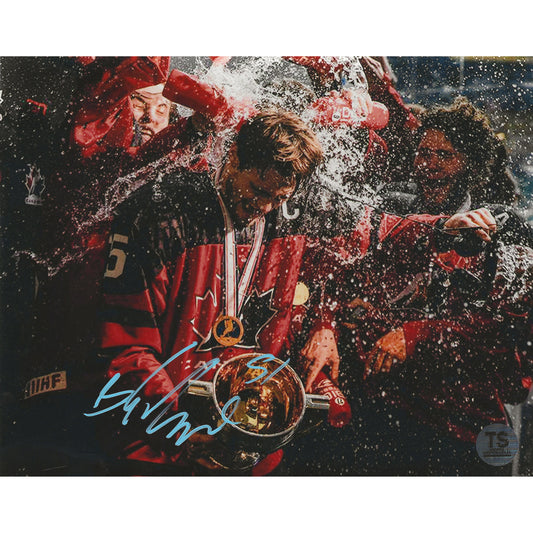 Shane Wright Autographed Team Canada 2021 U-18 Celebration w/ Trophy 8x10 Photo