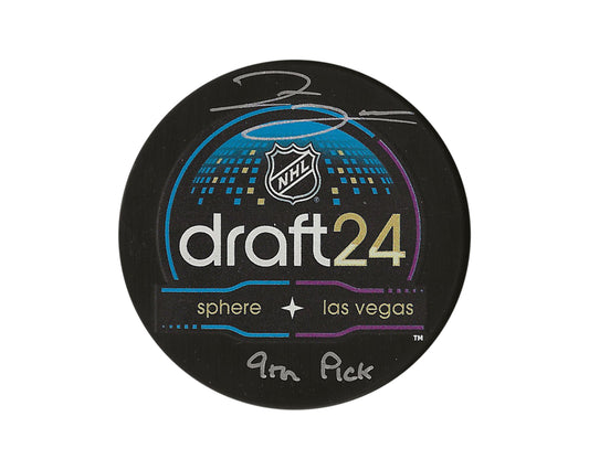 Zayne Parekh Autographed 2024 NHL Draft Puck Inscribed "9th Pick"