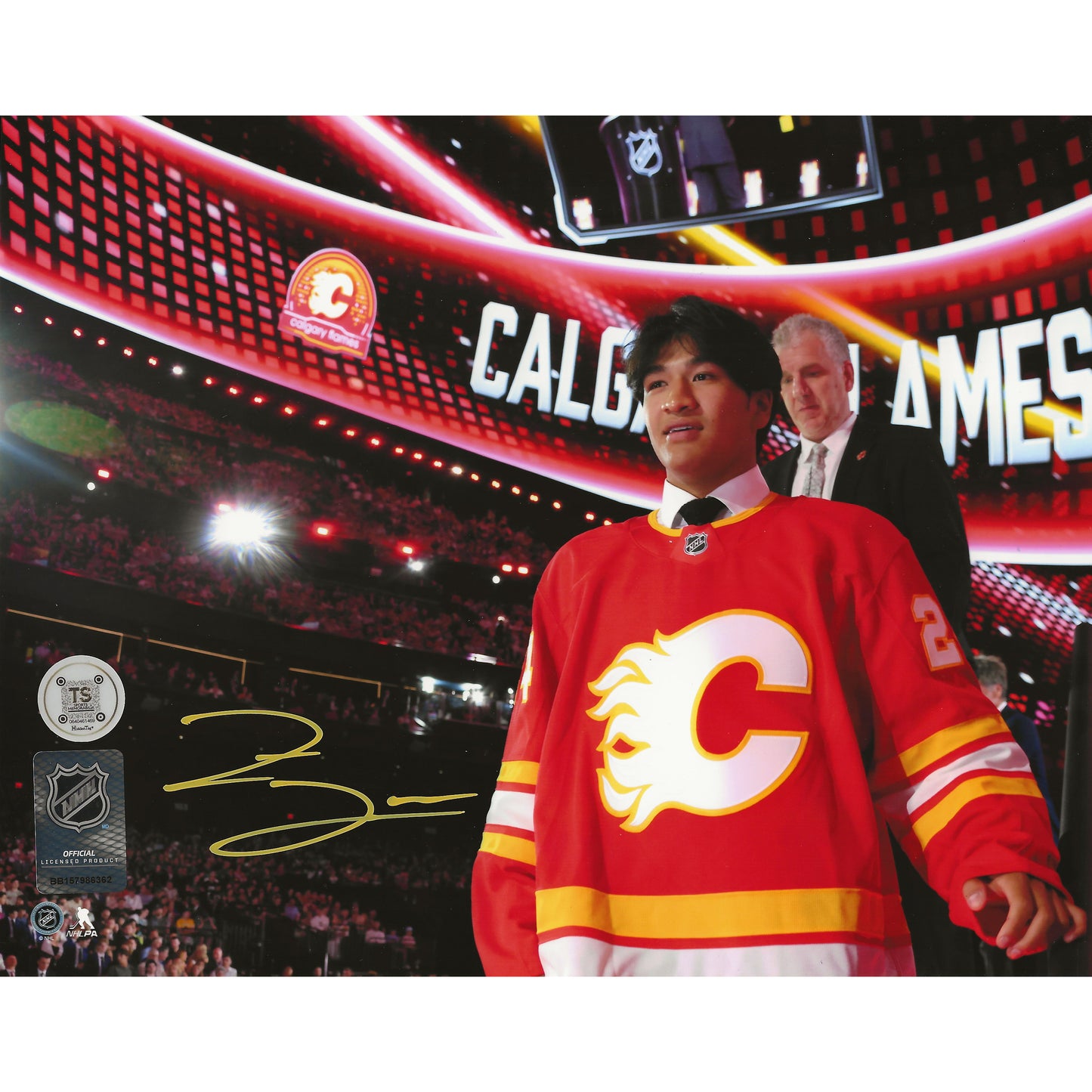 Zayne Parekh Autographed Calgary Flames Draft Day 8x10 Photo