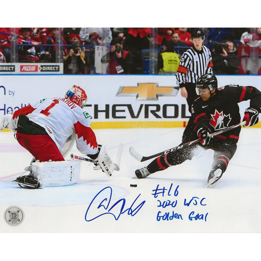 Akil Thomas Autographed Team Canada 2020 World Juniors Golden Goal 8x10 Photo Inscribed "2020 WJC Golden Goal"