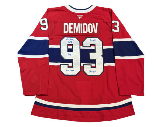 Ivan Demidov Autographed Montreal Canadiens Home Red Fanatics Premium Jersey Multi-inscribed