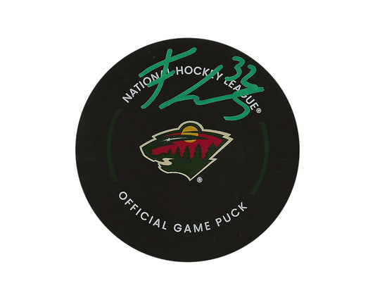 Filip Gustavsson Autographed Minnesota Wild Official Game Puck