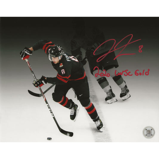 Liam Foudy Autographed Team Canada World Juniors Spotlight 8x10 Photo Inscribed "2020 WJC Gold"