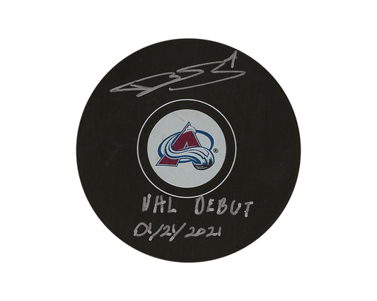 Bowen Byram Autographed Colorado Avalanche Autograph Model Puck Inscribed "NHL Debut 01/21/2021"