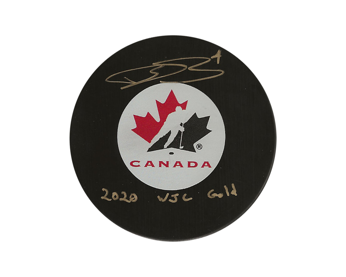 Bowen Byram Autographed Team Canada Autograph Model Puck Inscribed "2020 WJC Gold"