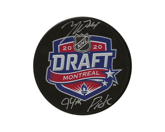 Zayde Wisdom Autographed 2020 NHL Draft Puck Inscribed "94th Pick"