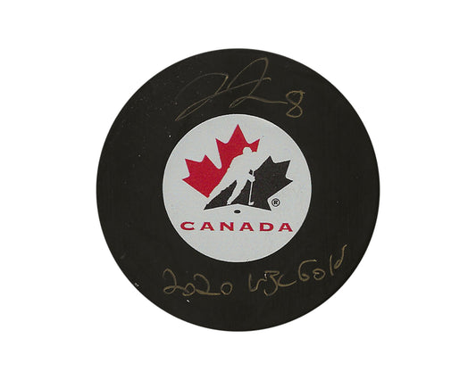 Liam Foudy Autographed Team Canada Autograph Model Puck Inscribed "2020 WJC Gold"