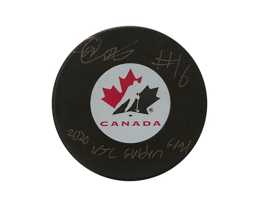 Akil Thomas Autographed Team Canada Autograph Model Puck Inscribed "2020 WJC Golden Goal"