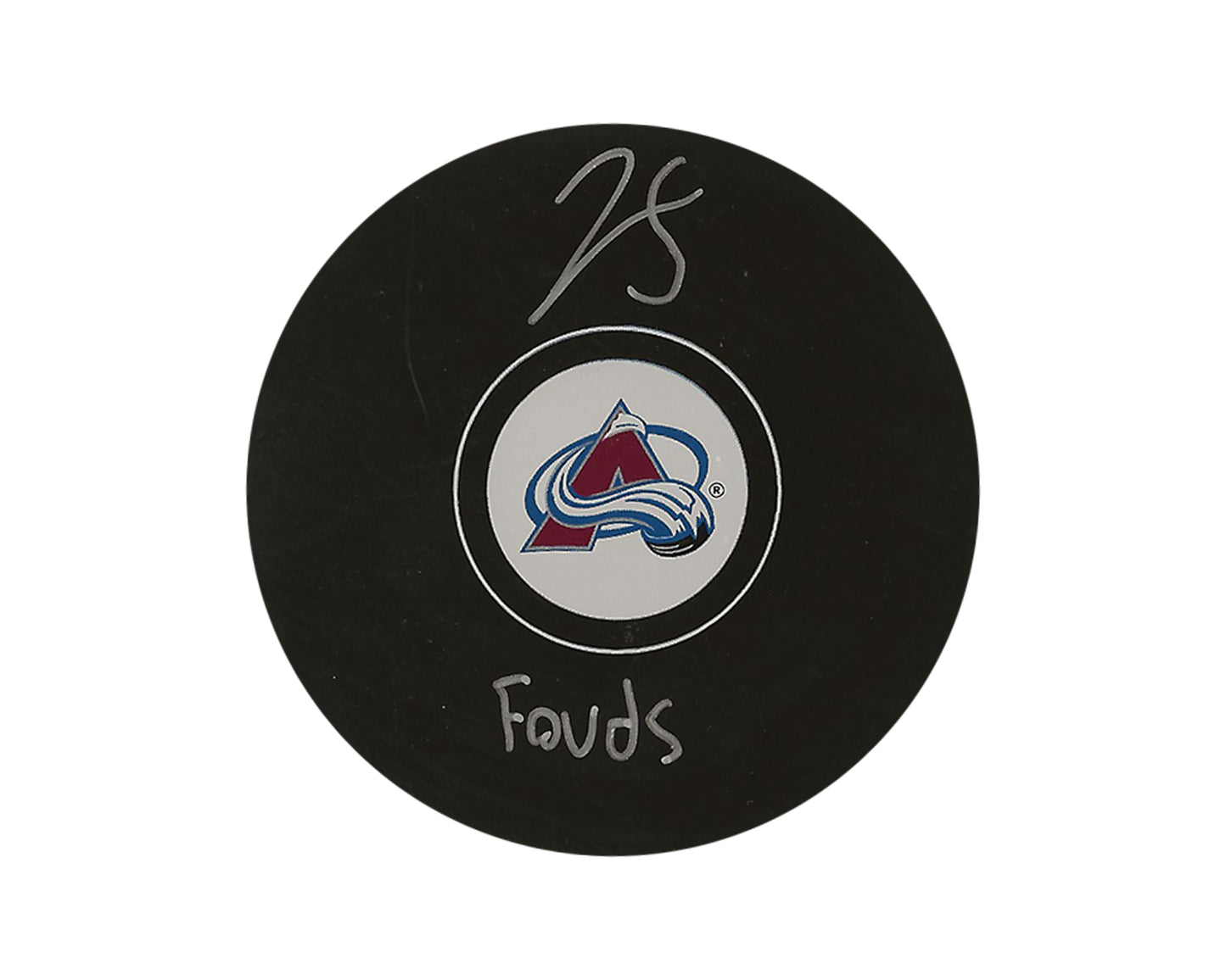 Jean-Luc Foudy Autographed Colorado Avalanche Autograph Model Puck Inscribed "Fouds"