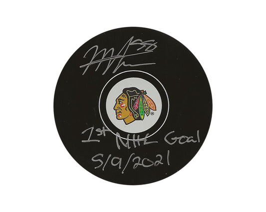 Mackenzie Entwistle Autographed Chicago Blackhawks Autograph Model Puck Inscribed "1st NHL Goal 5/9/2021"
