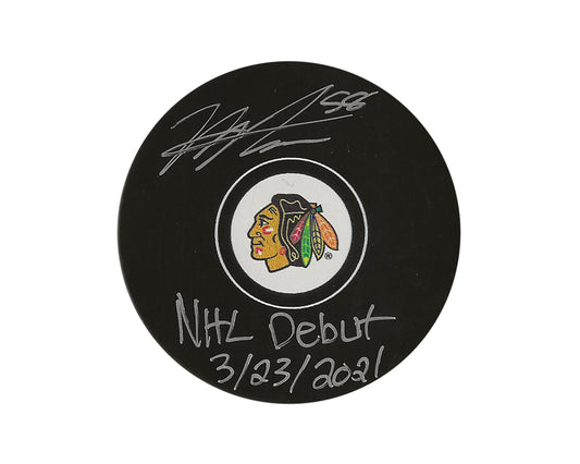 Mackenzie Entwistle Autographed Chicago Blackhawks Autograph Model Puck Inscribed "NHL Debut 3/23/2021"