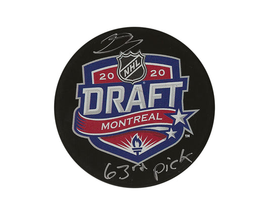 Donovan Sebrango Autographed 2020 NHL Draft Puck Inscribed "63rd Pick"
