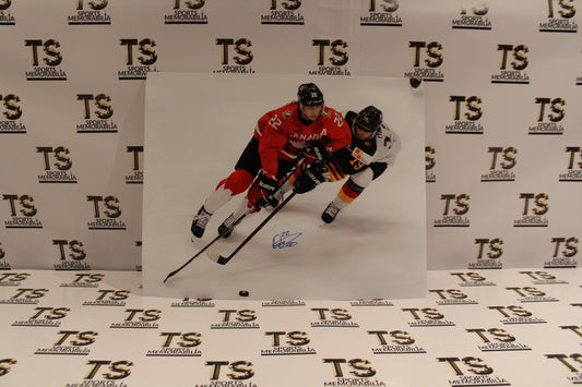 Dylan Cozens Autographed Team Canada World Juniors Skating w/ Puck 16x20 Photo