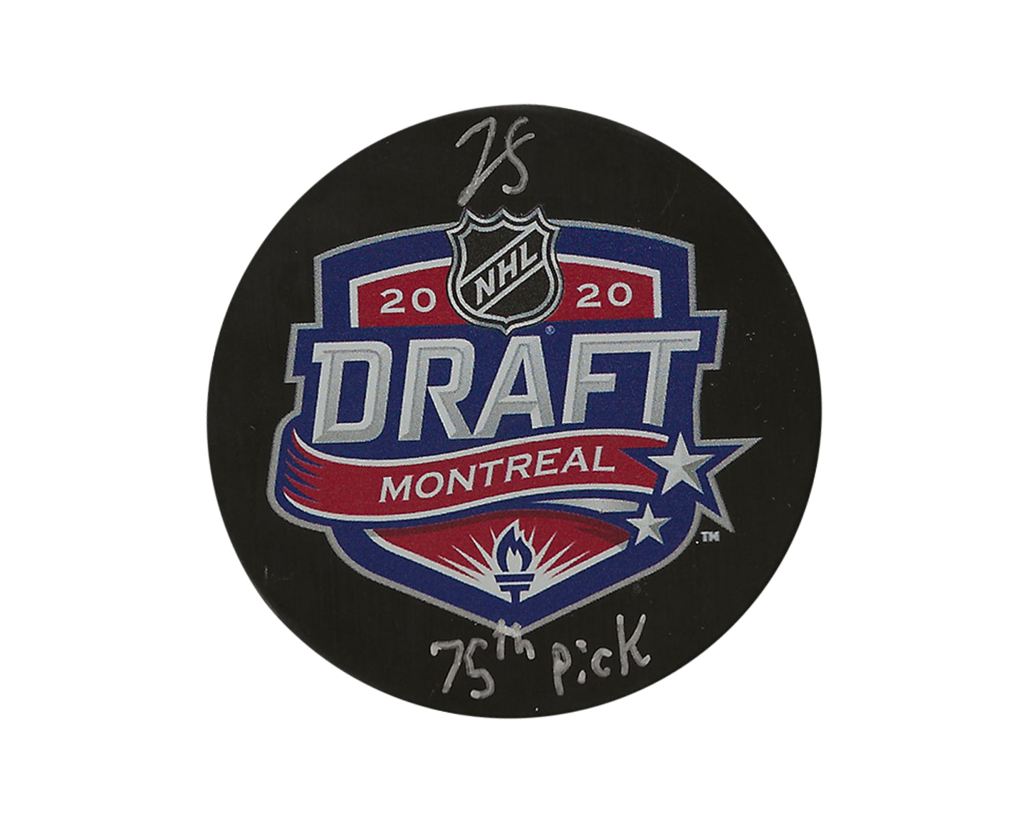 Jean-Luc Foudy Autographed 2020 NHL Draft Puck Inscribed "75th Pick"