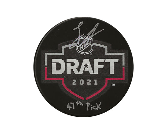 Logan Stankoven Autographed 2021 NHL Draft Puck Inscribed "47th Pick"