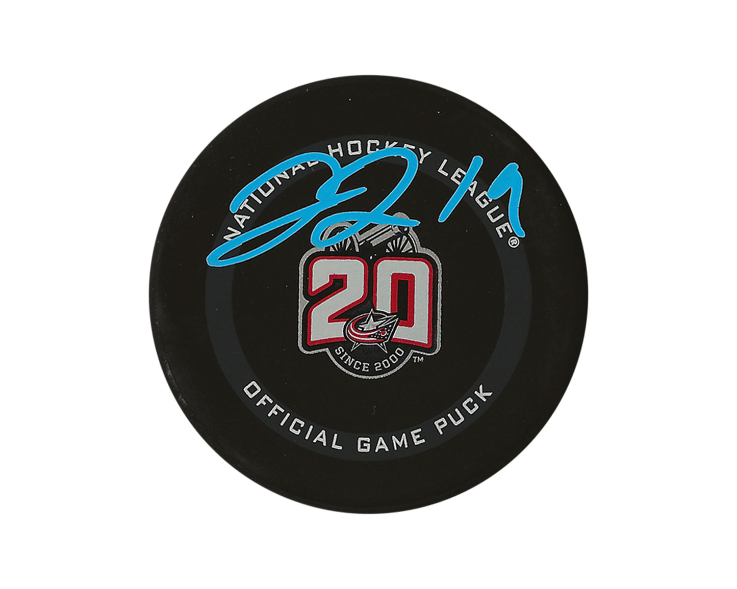 Liam Foudy Autographed Columbus Blue Jackets 20th Anniversary Official Game Puck