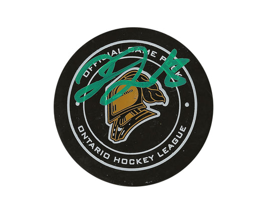 Liam Foudy Autographed London Knights Official Game Puck