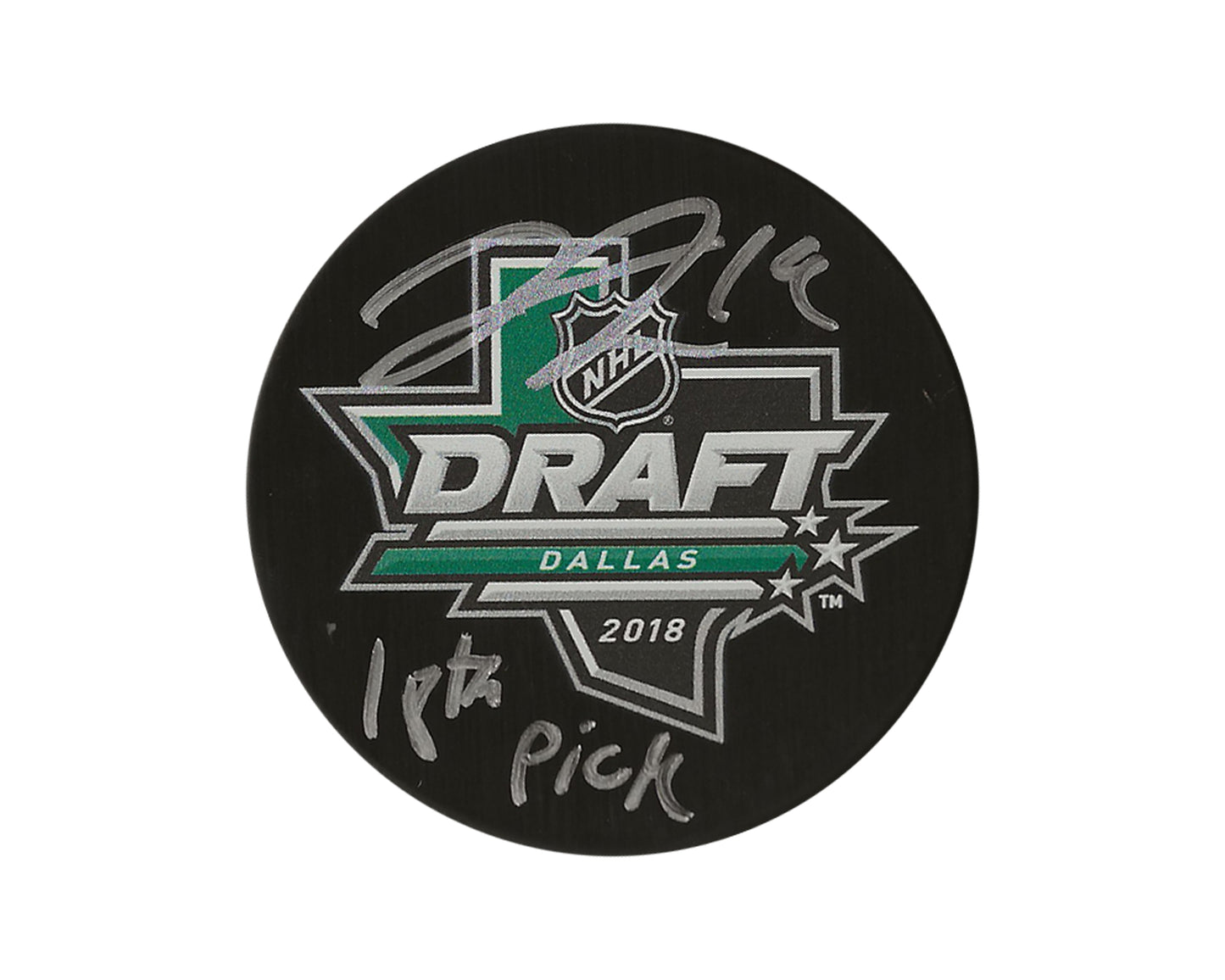 Liam Foudy Autographed 2018 NHL Draft Puck Inscribed "18th Pick"