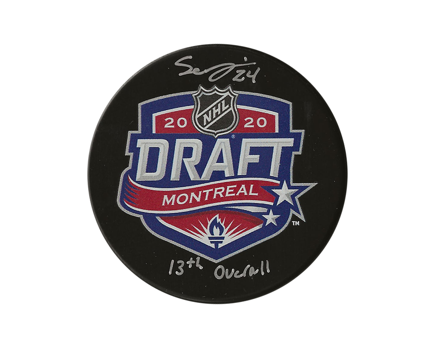 Seth Jarvis Autographed 2020 NHL Draft Puck Inscribed "13th Overall"