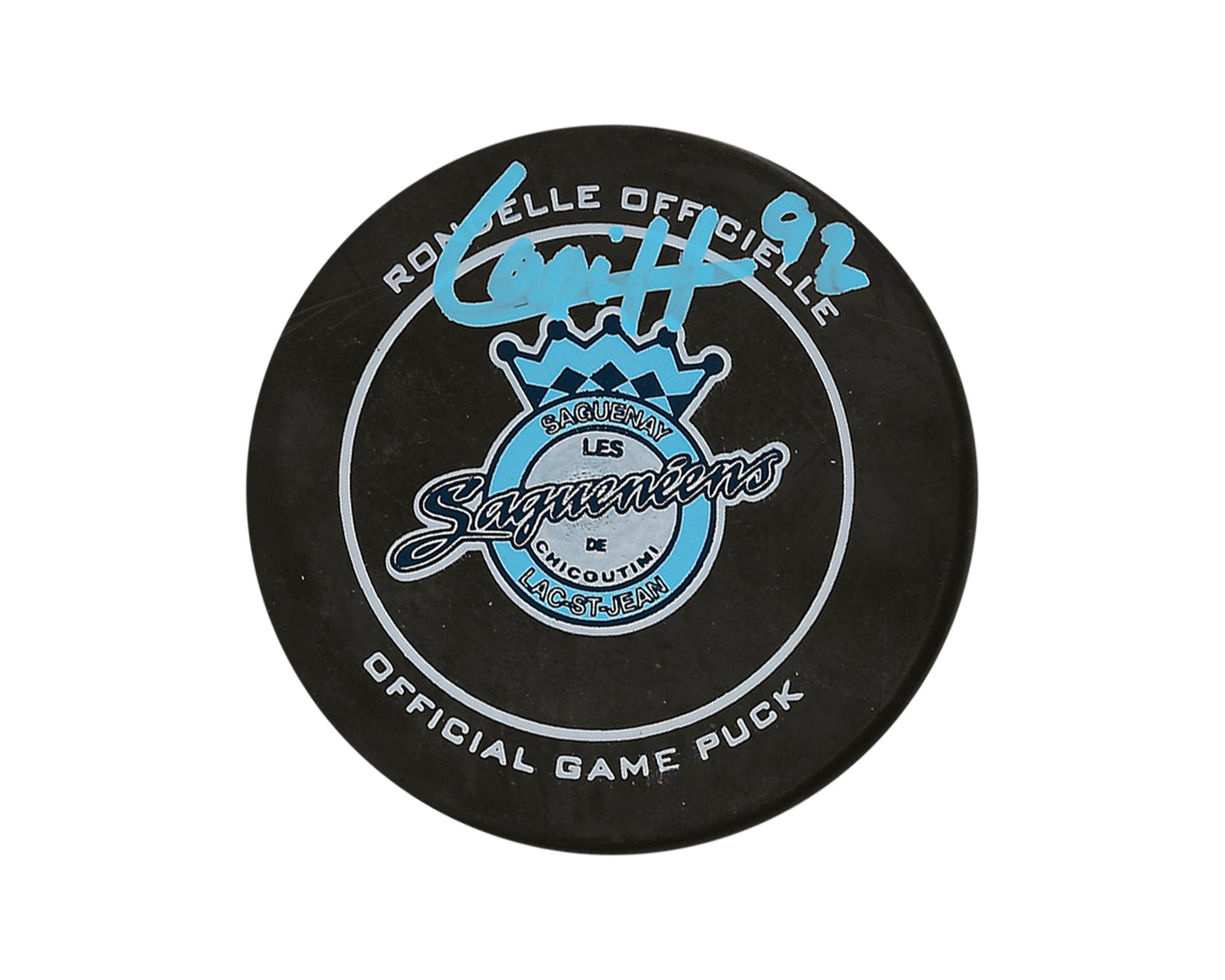 Hendrix Lapierre Autographed Chicoutimi Saguenéens Official Game Puck