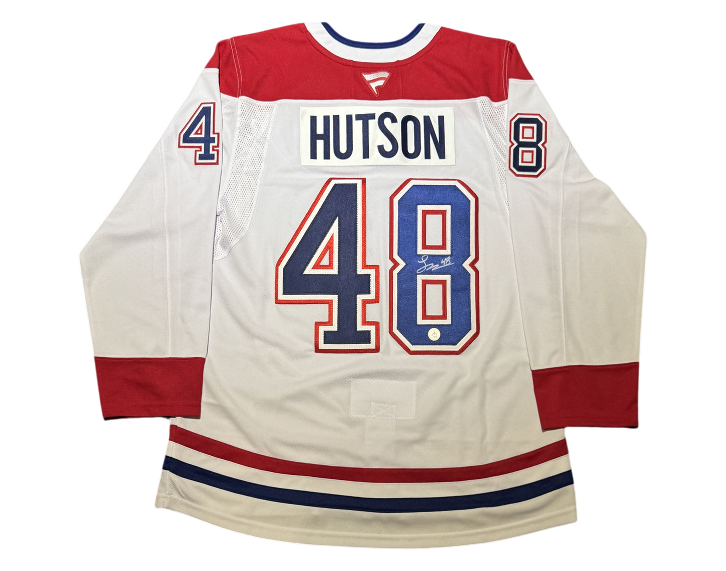 Lane Hutson Autographed Montreal Canadiens Away White Fanatics Premium Jersey
