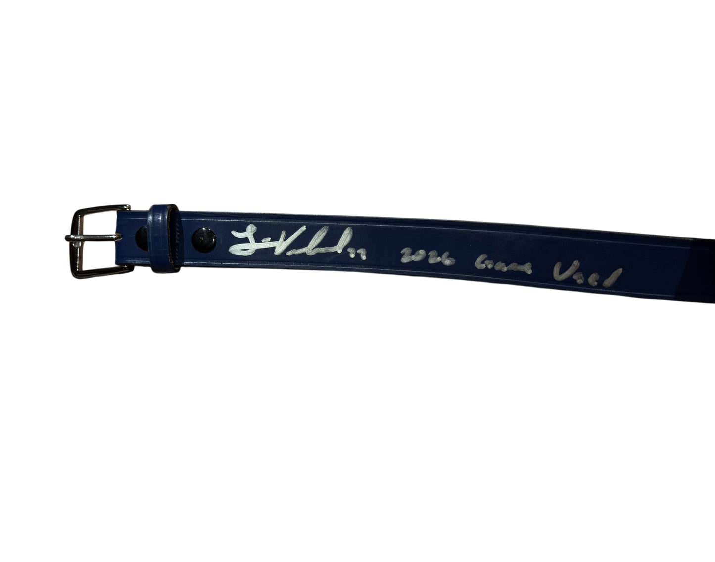 Louis Varland Autographed Game-Used Royal Blue Belt Inscribed "2026 Game Used"