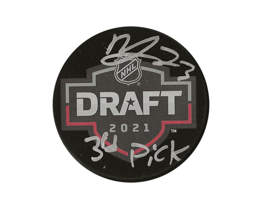 Mason McTavish Autographed 2021 NHL Draft Puck Inscribed "3rd Pick"