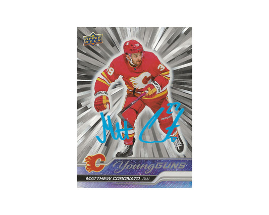 Matt Coronato Autographed 2023-24 Upper Deck Silver Outburst Young Guns #201 Hockey Card
