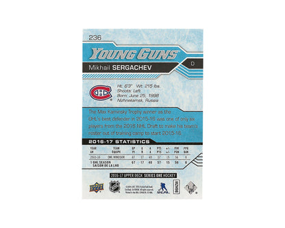 Mikhail Sergachev Autographed 2016-17 Upper Deck Young Guns #236 Hockey Card