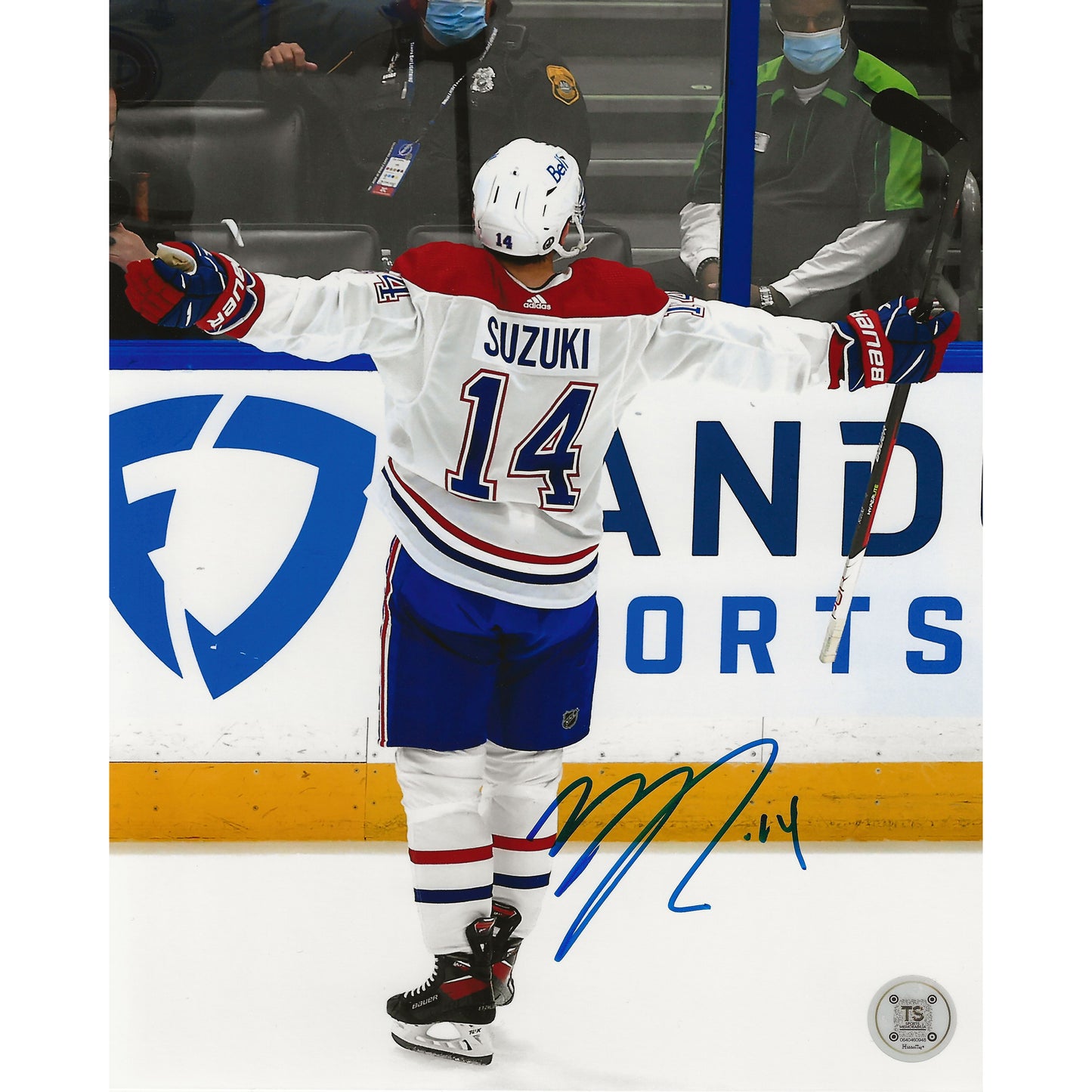 Nick Suzuki Autographed Montreal Canadiens Goal Celebration 8x10 Photo