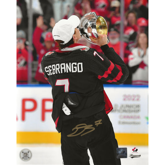 Donovan Sebrango Autographed Team Canada Celebrating w/ Trophy 8x10 Photo