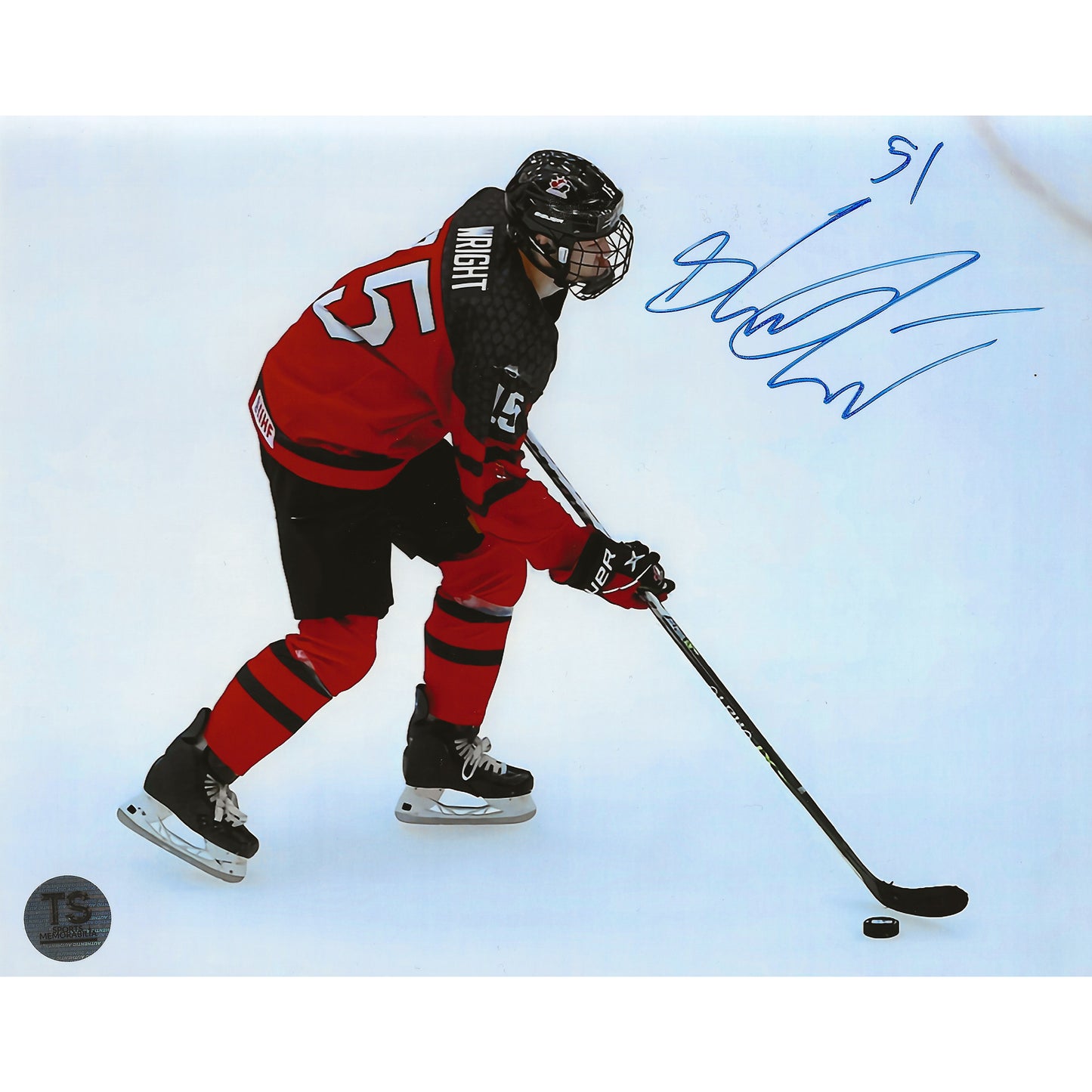 Shane Wright Autographed Team Canada 2021 U-18 Skating w/ Puck 8x10 Photo