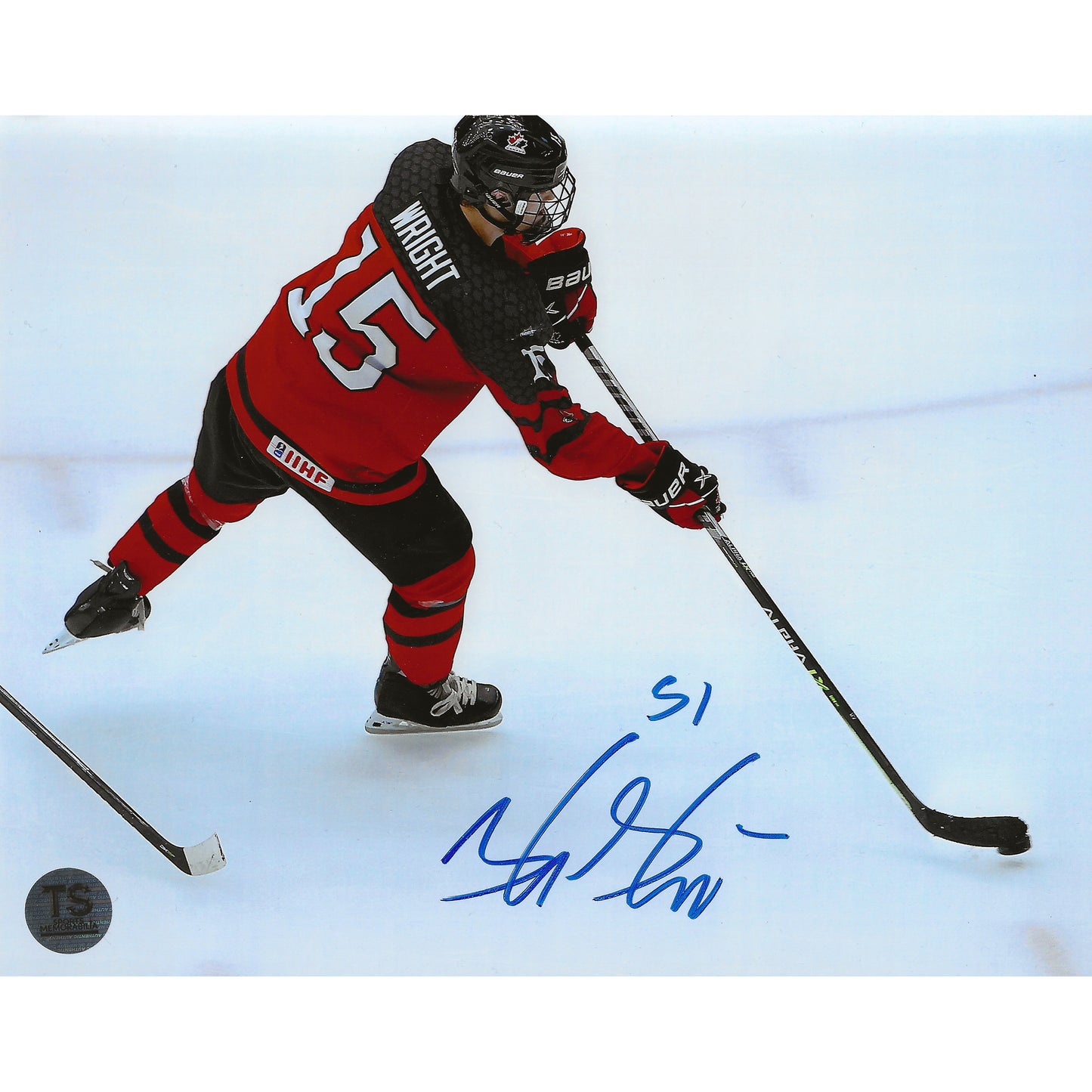 Shane Wright Autographed Team Canada 2021 U-18 Wrist Shot 8x10 Photo