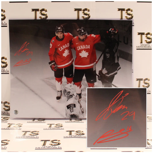 Jack Quinn & Ryan Suzuki Autographed Team Canada 2021 World Juniors Goal Celebration Spotlight 16x20 Photo
